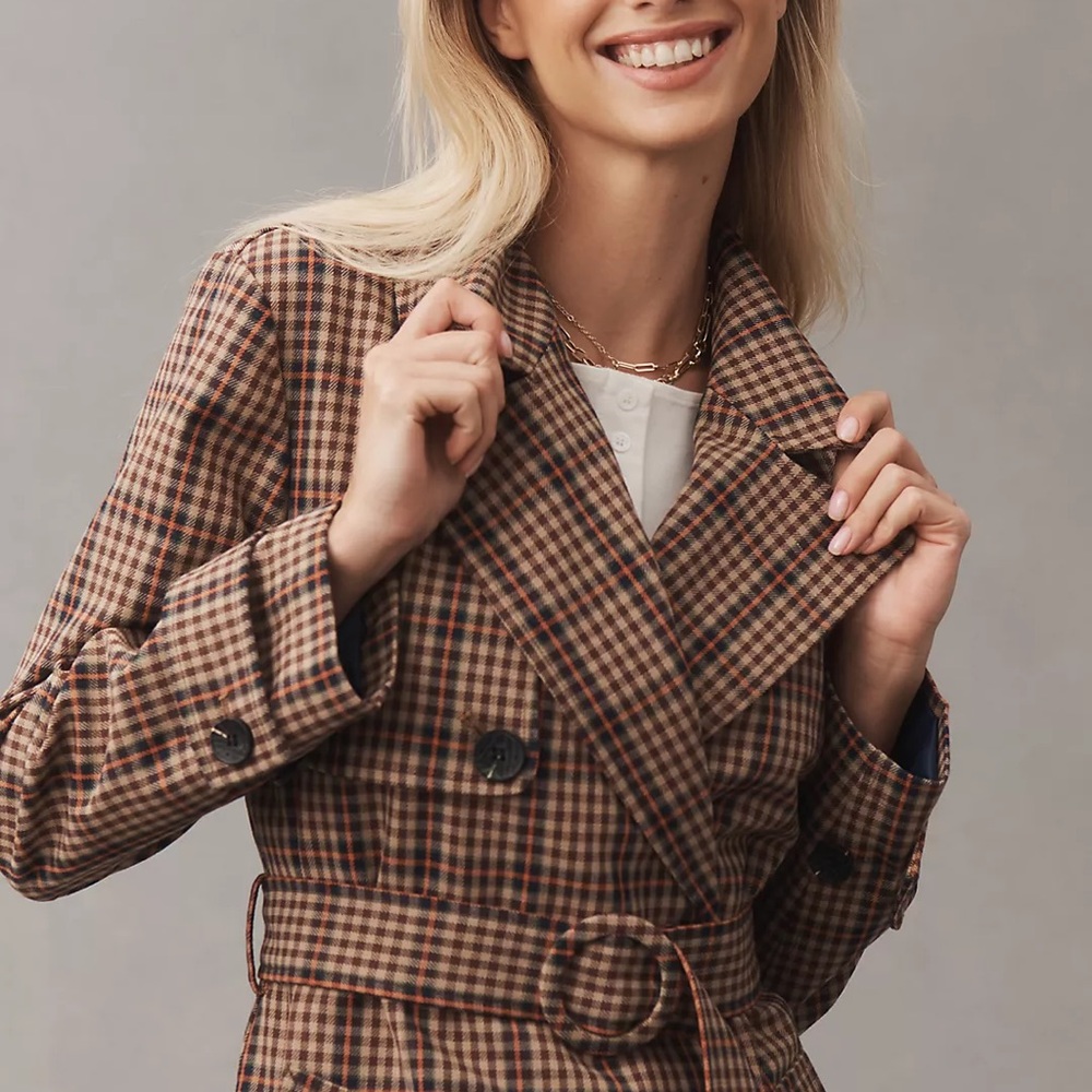Avec Les Filles Belted Plaid Trench Coat - Picture 3 of 8